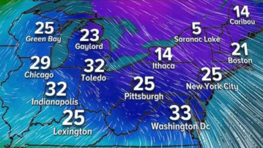 Winter-like air moving into Midwest, Northeast; Heavy rain hits Texas