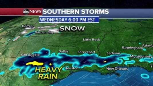 Heavy rain and snow forecast across the South as Arctic blast moves from Midwest to Northeast