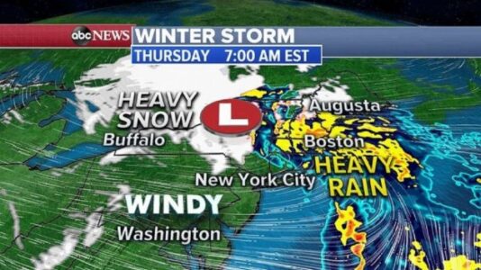 Winter storm with heavy snow, rain and wind hitting Northeast