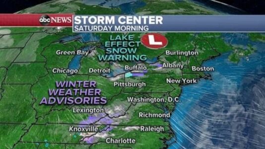 Lake effect snow winds down in New York as severe weather and flooding threatens southern US
