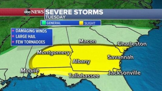 Severe weather threatens South; West storm could bring feet of snow