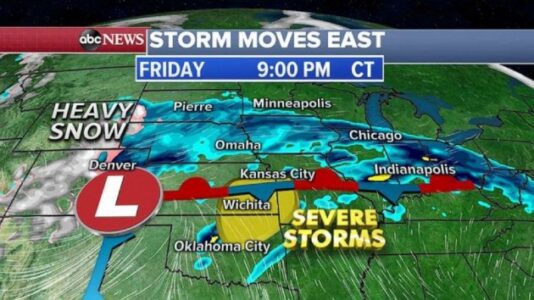Severe storm moving across country as South braces for record heat
