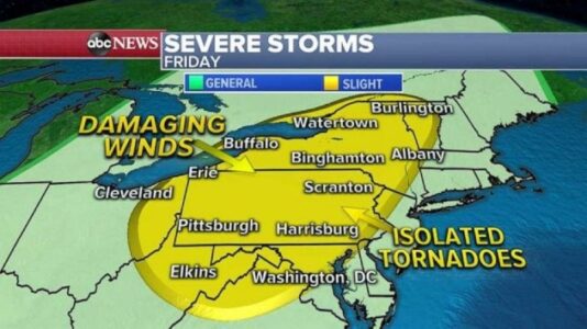 Damaging winds, hail and isolated tornado possible in Northeast Friday