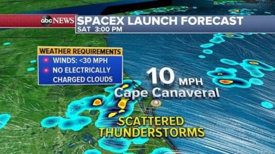 NASA-SpaceX launch forecast includes possible thunderstorm, lightning
