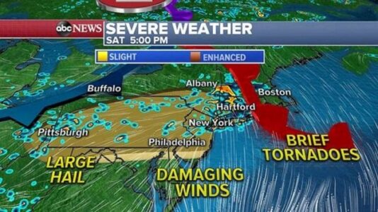 Major East Coast cities forecast to see severe weather Saturday