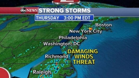 Strong storms headed for East Coast Thursday