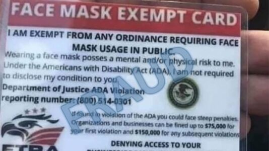‘Face mask exempt’ cards circulating online are fraudulent, says DOJ