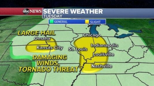 Severe weather in the Heartland, excessive heat warning for the West