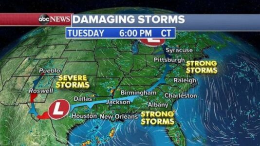 Storms, flash flooding from New Mexico to New York; wildfires continue West