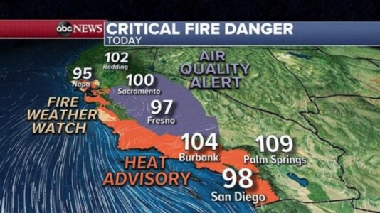 Critical fire weather conditions possible for California’s Glass, Dolan fires in coming days