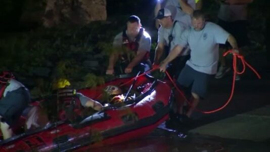 Desperate search continues for two missing children swept away by floodwater