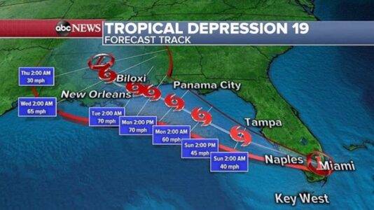 Tropical Depression 19 hitting Florida, expected to become Tropical Storm Sally