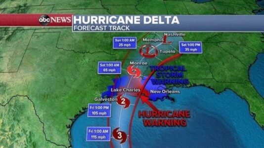 Hurricane Delta takes aim on the Gulf Coast, storm surge warning in effect