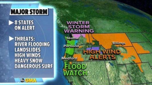 Atmospheric river hitting West with threat of flooding, landslides, winds and snow