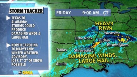 Active storm pattern with cross country storms bringing heavy snow, damaging winds, flooding rain