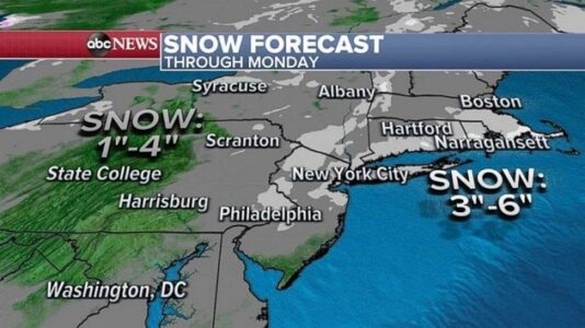 Snow moves into the Northeast; brutally cold air to persist over Midwest all week