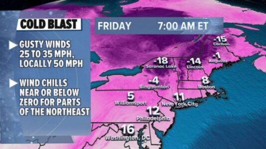 Cold blast hits Northeast as new storm gets ready to slam West, from California to Washington