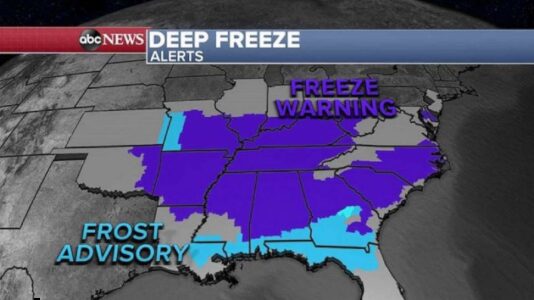 Winter-like wind chills in spring expected for Northeast and South