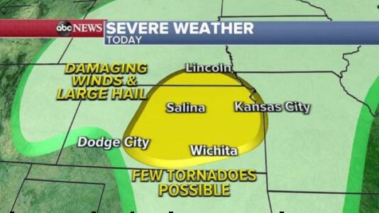 Severe weather moving through Central and South US, wildfire danger Southwest