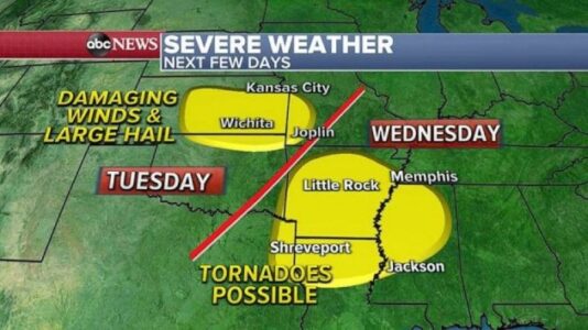 New storm to bring severe weather to Central and Southern US, record heat for millions