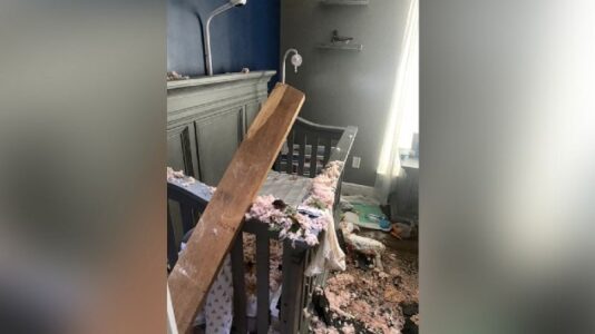 Baby monitor captures oak tree crash onto crib as 5-month-old baby sleeps