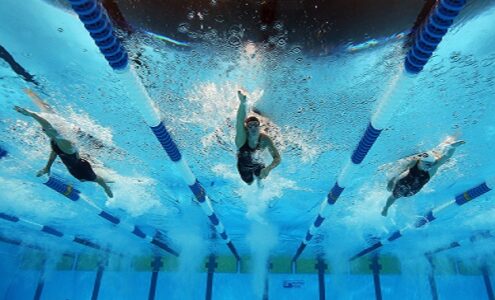 Katie Ledecky competing in historic 1500-meter Olympic freestyle race