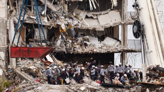 Remaining structure of collapsed Surfside, Florida, building demolished