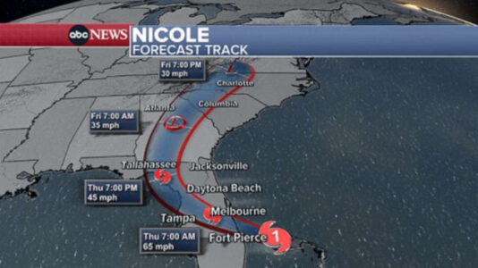 Tropical Storm Nicole live updates: Makes landfall as hurricane in Florida