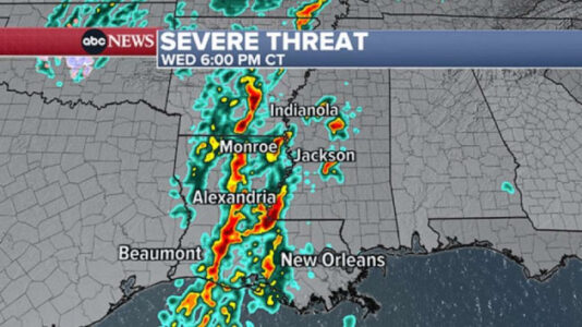 Tornado touches down in Louisiana, storm watches issued across the South