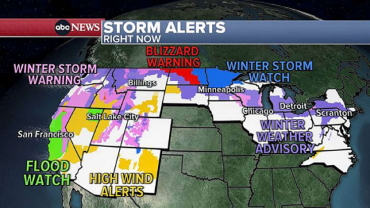 West slammed with more snow and rain, threatening flooding; East to see heavy, wet snow