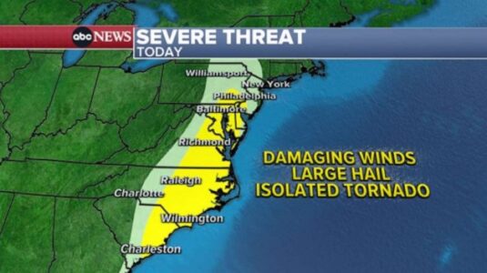 20 million Americans face severe weather threat on East Coast