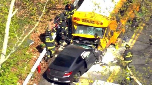 Teen driver, 3 others seriously injured after head-on crash with school bus in New York