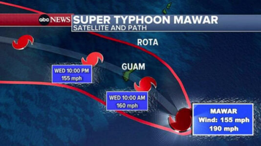 Typhoon Mawar bringing destructive winds and ‘life-threatening’ storm surge to Guam
