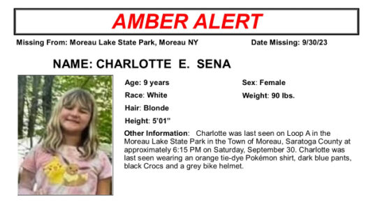 Amber Alert issued for possibly abducted 9-year-old girl last seen at New York state park
