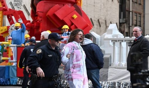 Pro-Palestinian protesters force Macy’s Thanksgiving Day Parade to stop
