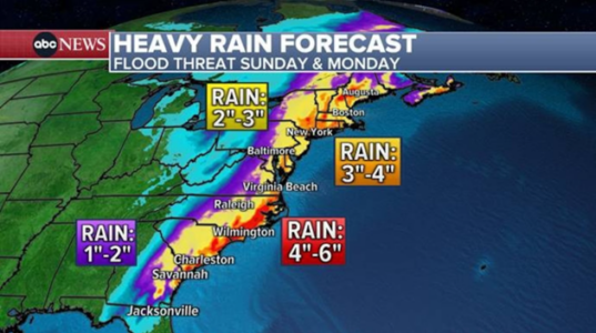 Millions along the East Coast under flood and wind threats through Monday