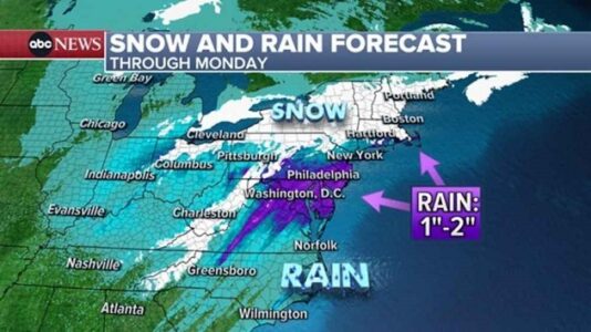 Severe storms bringing flooding, rain and heavy snow along eastern US