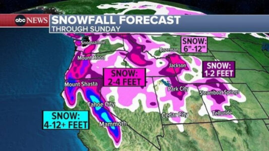 California storm could bring 12 feet of snow to Sierra Nevada mountains