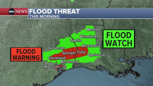 Severe thunderstorm watch in effect in parts of Texas, Louisiana, as rain soaks region