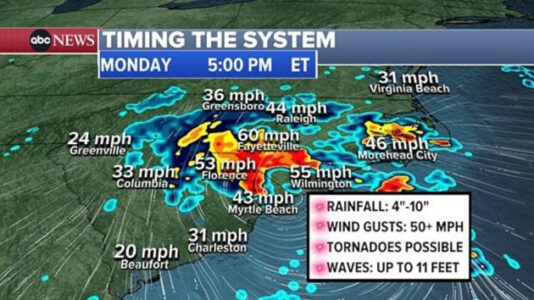 Possible Tropical Storm Helene nears landfall in the Carolinas