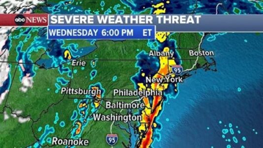 Thunderstorms, heavy rain hit East Coast with blizzard conditions in the Midwest