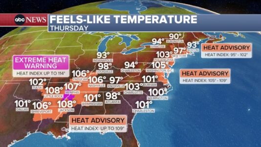 Heat advisories in effect from Texas to New Hampshire as dangerous temperatures move in