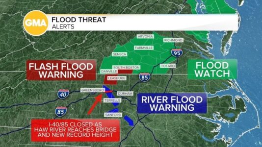 At least 1 dead as Chantal brings record-breaking flooding to North Carolina