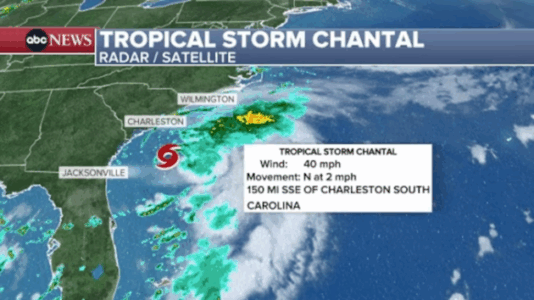 Tropical storm warnings extended up to North Carolina as Chantal approaches