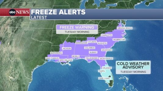 Millions face 1st deep freeze and snow of the season
